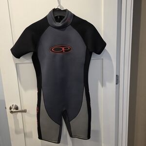OP Ocean Pacific Red / Black / Gray Short Wetsuit Large Vintage Swim Surf Scuba